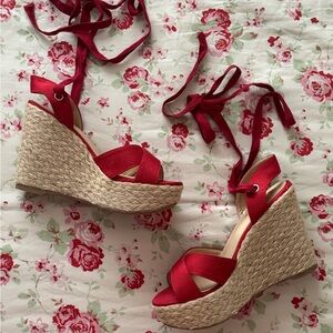 Red Wedge Espadrille Sandals